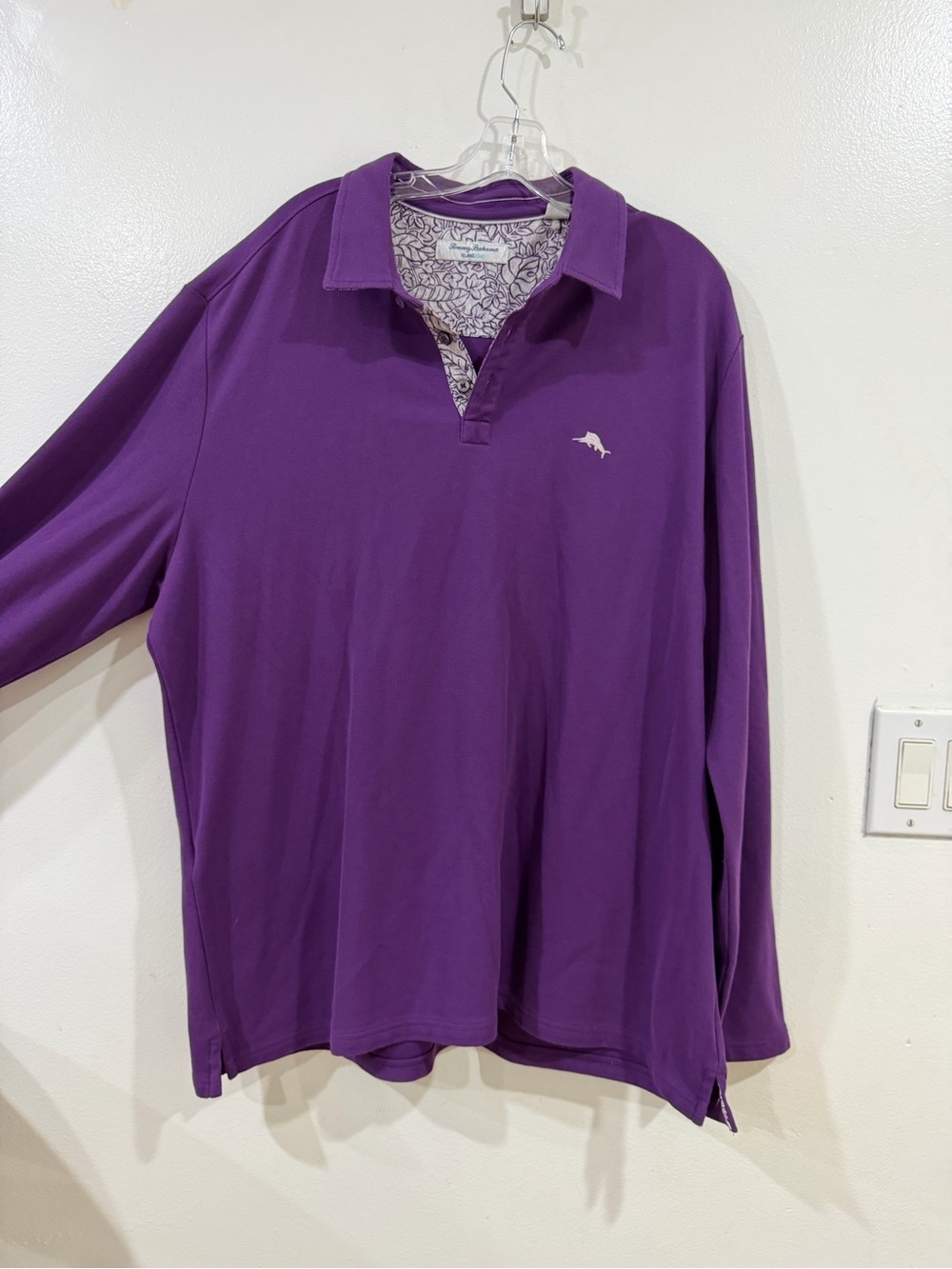 Tommy Bahama Purple Polo with Floral Print Trim